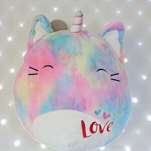 Squishmallows Rainbow Plush Pillow Cali the Catioorn Tie Dye Love Valentine 12"
